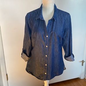 Apt. 9 Blue Button Up Shirt Cuffed Sleeves Size Large